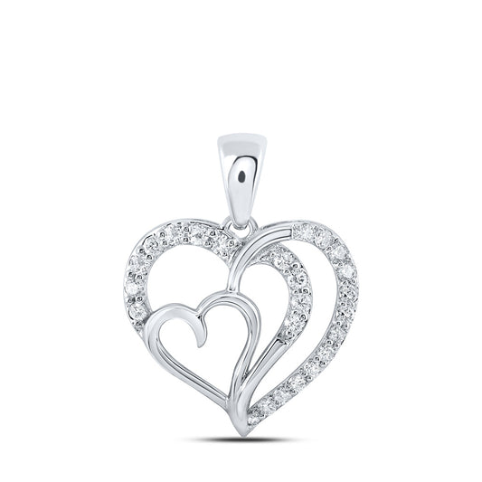 10K Yellow Or White Or Rose Gold Womens Round Diamond Heart Pendant