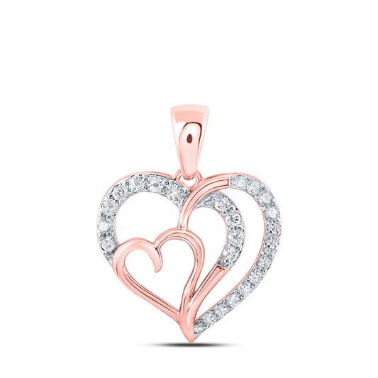 10K Yellow Or White Or Rose Gold Womens Round Diamond Heart Pendant