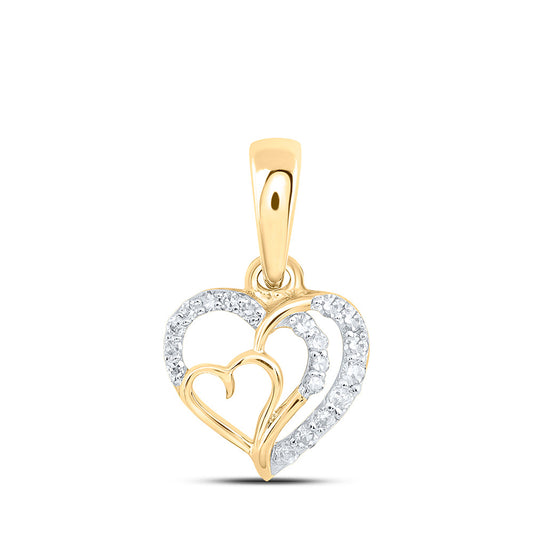 10K Yellow Gold Womens Round Diamond Heart Pendant 1/10 Cttw, Length: 0.63 In, Width: 0.39 In