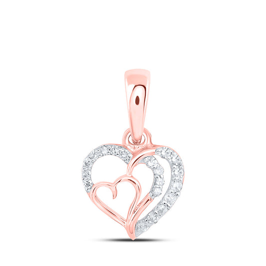 10K Yellow Or Rose Gold Womens Round Diamond Heart Pendant