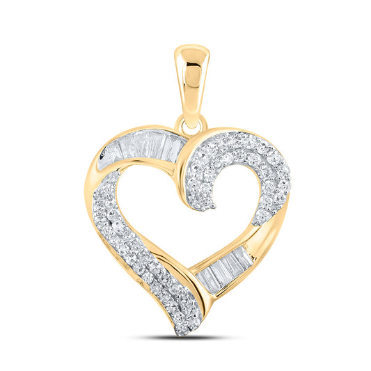10K Yellow Gold Womens Round Diamond Heart Pendant 1/2 Cttw