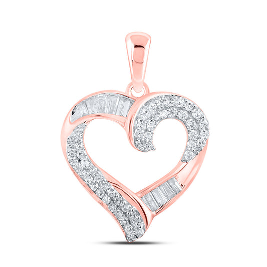 10K Yellow Or White Or Rose Gold Womens Round Diamond Heart Pendant