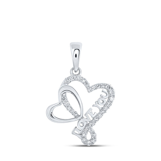 10K Yellow Or White Or Rose Gold Womens Round Diamond Love You Heart Pendant