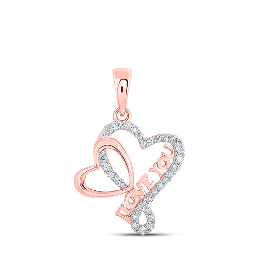 10K Yellow Or White Or Rose Gold Womens Round Diamond Love You Heart Pendant