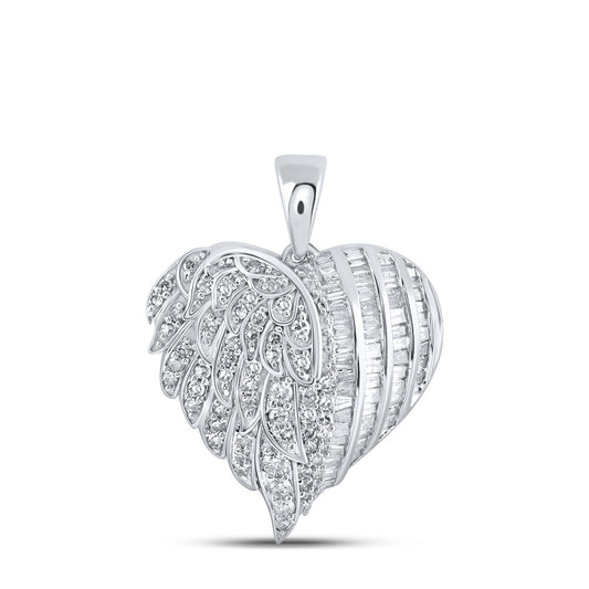 10K White Or Yellow Gold Womens Round Diamond Heart Pendant