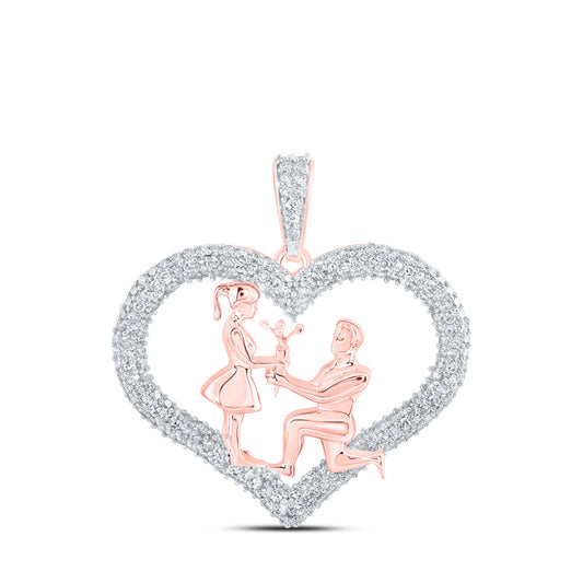 10K Rose Gold Womens Round Diamond Heart Pendant 7/8 Cttw
