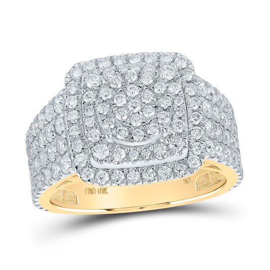10K Yellow Gold Womens Round Diamond Square Cluster Ring 2-1/2 Cttw, Womens Size: 5-10