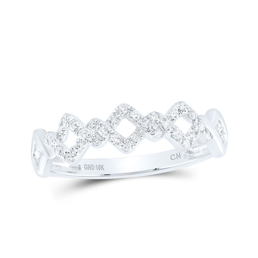 10K Yellow Or White Or Rose Gold Womens Round Diamond Offset Square Stackable Band Ring , Womens Size: 5-10