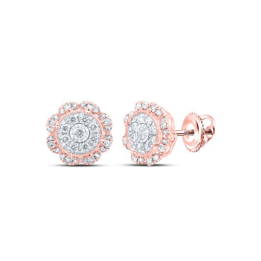 10K Yellow Or White Or Rose Gold Womens Round Diamond Cluster Earrings