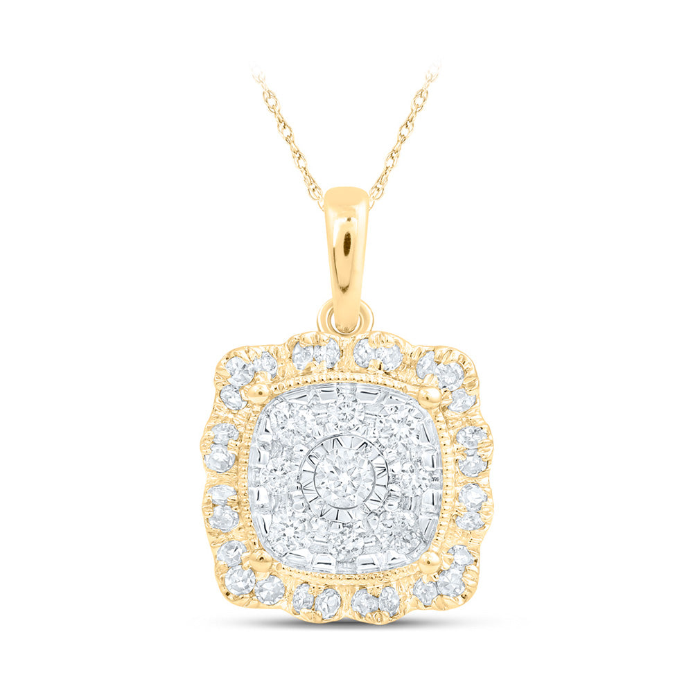 10K White Or Yellow Gold Womens Round Diamond Square Pendant