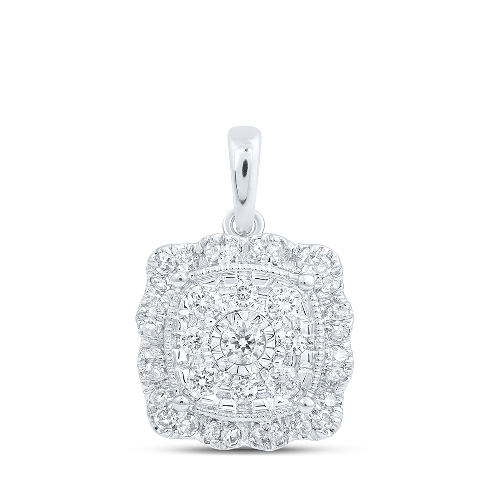 10K White Or Yellow Gold Womens Round Diamond Square Pendant