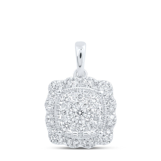 10K White Or Yellow Gold Womens Round Diamond Square Pendant
