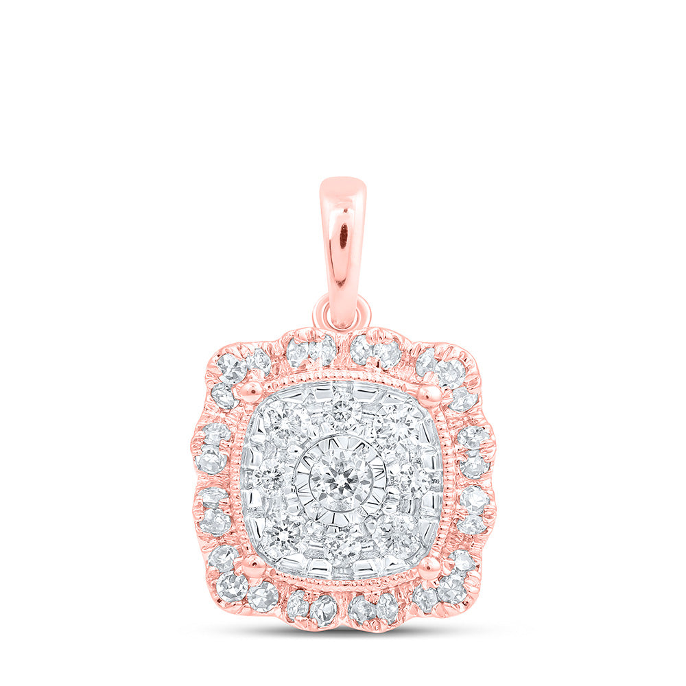 10K Rose Gold Womens Round Diamond Pillow Square Pendant 1/3 Cttw, Length: 0.61 In, Width: 0.4 In