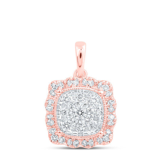 10K Rose Gold Womens Round Diamond Pillow Square Pendant 1/3 Cttw, Length: 0.61 In, Width: 0.4 In