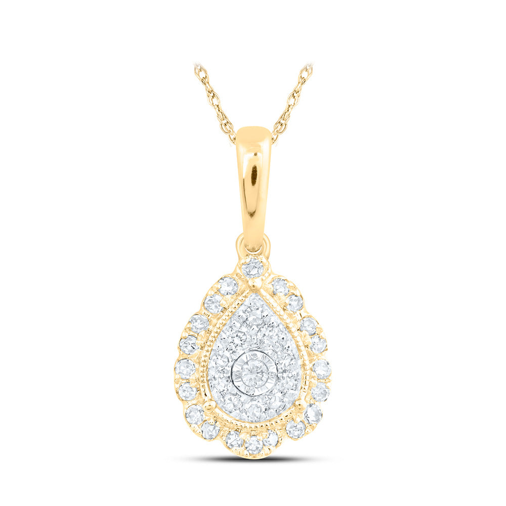 10K Yellow Or White Or Rose Gold Womens Round Diamond Teardrop Pendant