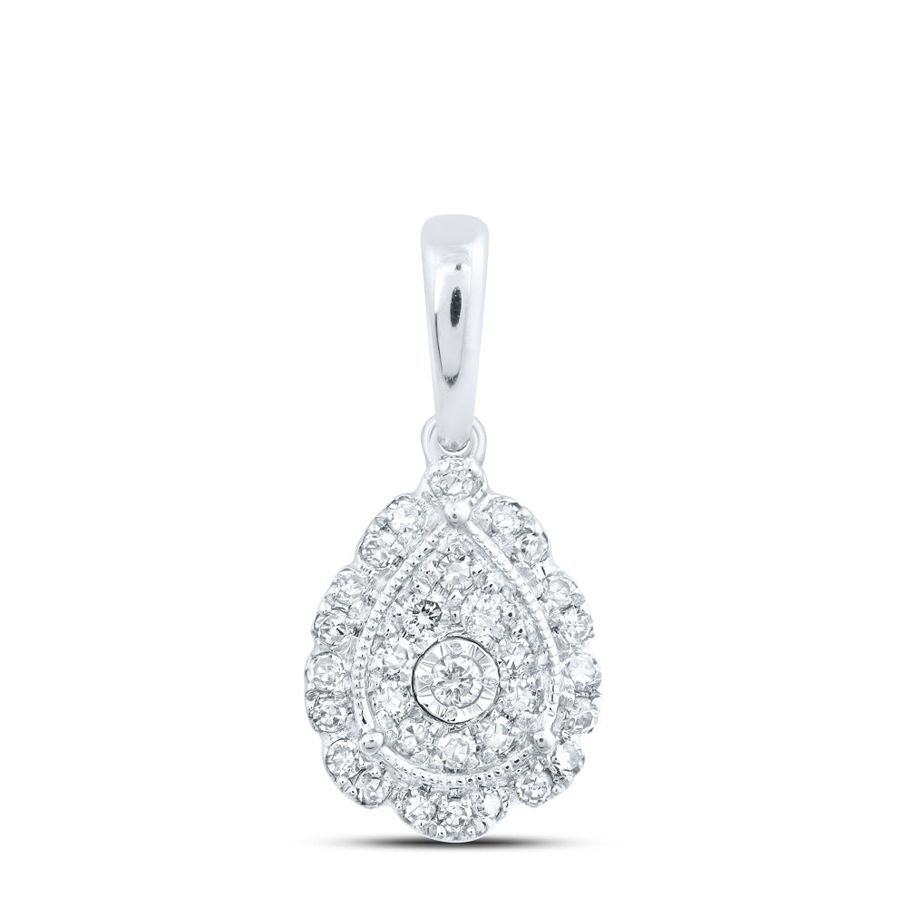 10K Yellow Or White Or Rose Gold Womens Round Diamond Teardrop Pendant