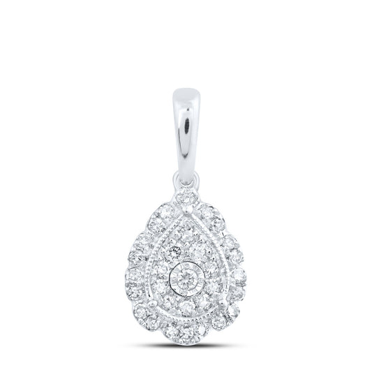 10K Yellow Or White Or Rose Gold Womens Round Diamond Teardrop Pendant