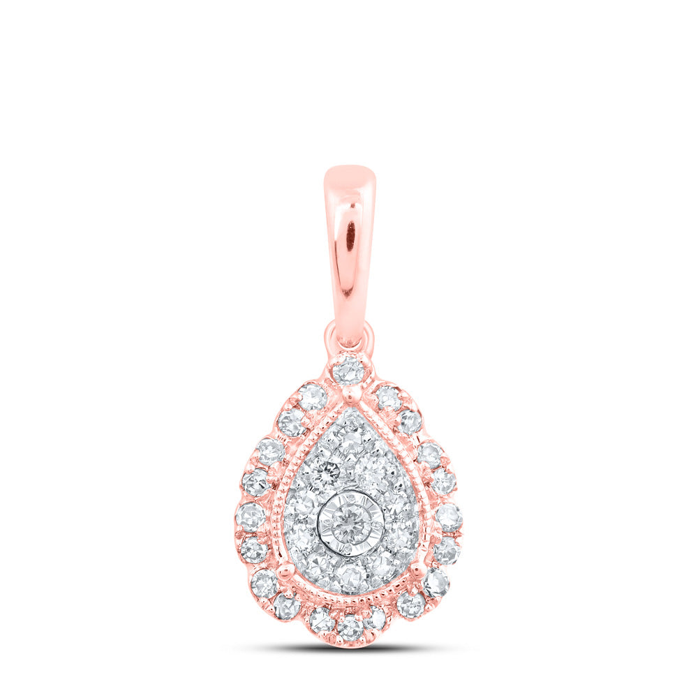 10K Yellow Or White Or Rose Gold Womens Round Diamond Teardrop Pendant