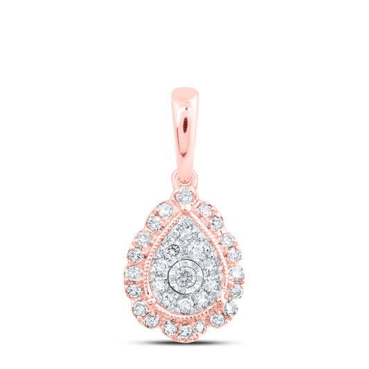 10K Yellow Or White Or Rose Gold Womens Round Diamond Teardrop Pendant