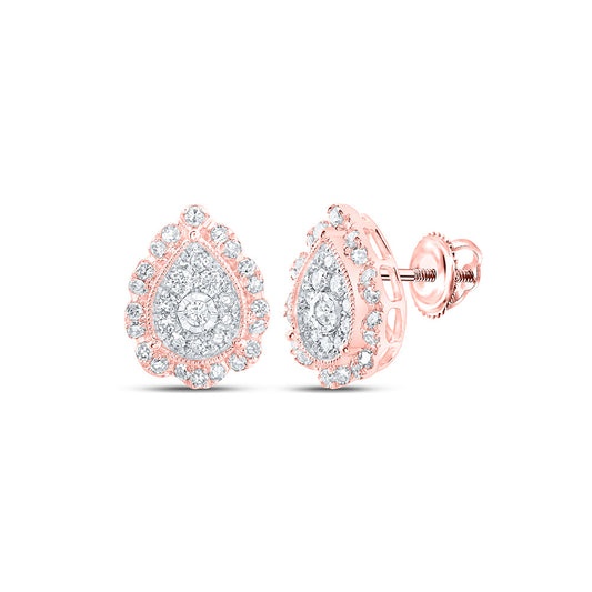 10K Yellow Or White Or Rose Gold Womens Round Diamond Teardrop Earrings
