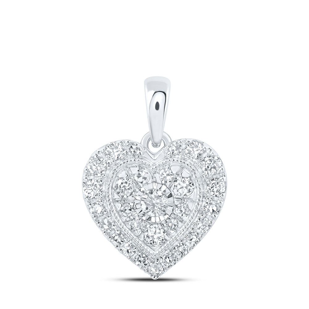 10K Yellow Or White Or Rose Gold Womens Round Diamond Heart Pendant