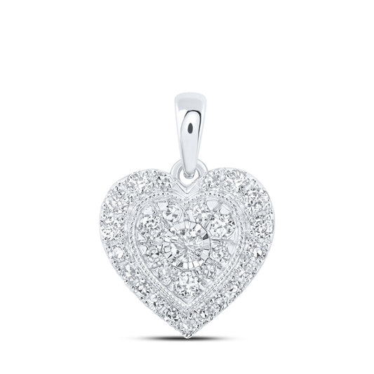 10K Yellow Or White Or Rose Gold Womens Round Diamond Heart Pendant
