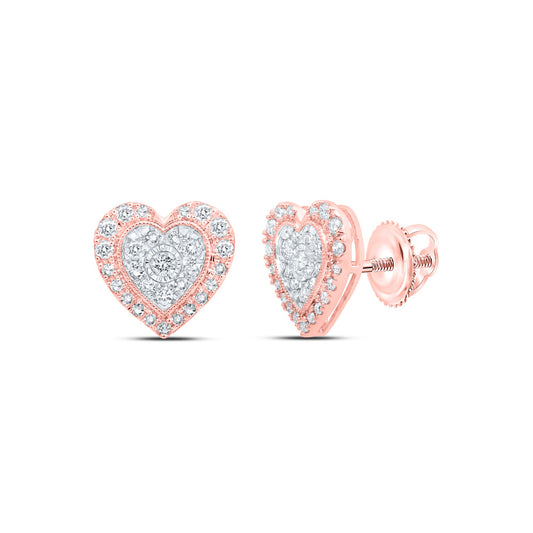 10K Yellow Or White Or Rose Gold Womens Round Diamond Heart Earrings