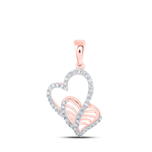 10K Yellow Or White Or Rose Gold Womens Round Diamond Heart Pendant