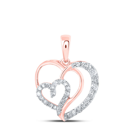 10K Yellow Or White Or Rose Gold Womens Round Diamond Heart Pendant