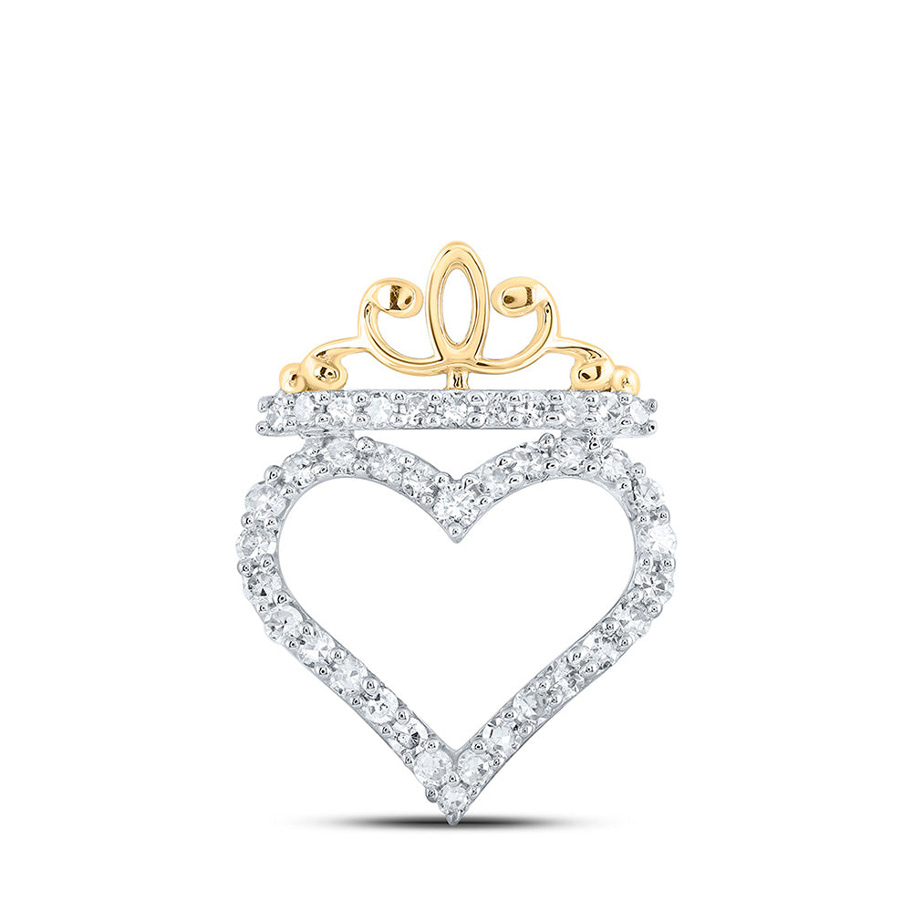 10K Yellow Or White Or Rose Gold Womens Round Diamond Crown Heart Pendant
