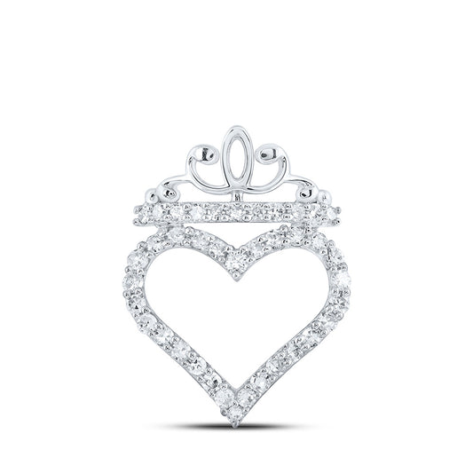 10K Yellow Or White Or Rose Gold Womens Round Diamond Crown Heart Pendant