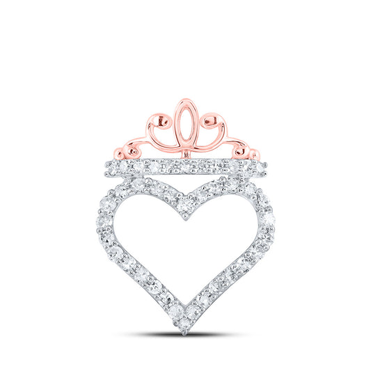 10K Yellow Or White Or Rose Gold Womens Round Diamond Crown Heart Pendant