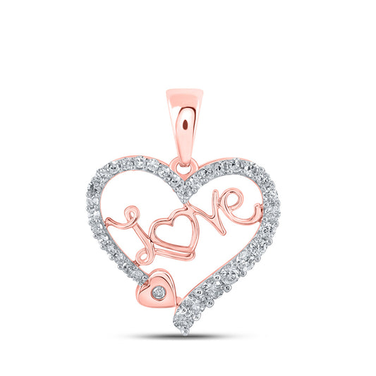 10K Yellow Or White Or Rose Gold Womens Round Diamond Love Heart Pendant