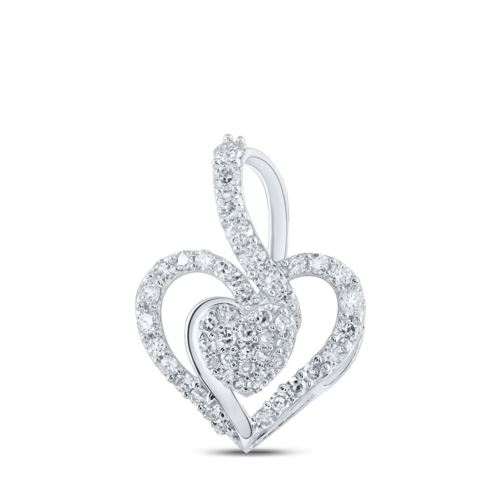 10K Yellow Or White Or Rose Gold Womens Round Diamond Heart Pendant