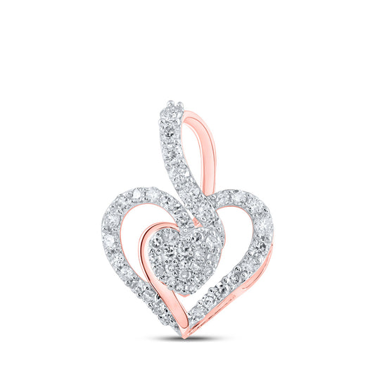 10K Yellow Or White Or Rose Gold Womens Round Diamond Heart Pendant
