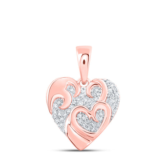 10K Yellow Or White Or Rose Gold Womens Round Diamond Heart Pendant