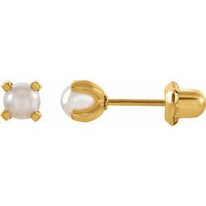 24K Gold-Washed Stainless Steel Pearl Shape 4 Mm Iverness Imitation White Pearl Piercing 4-Prong Earrings