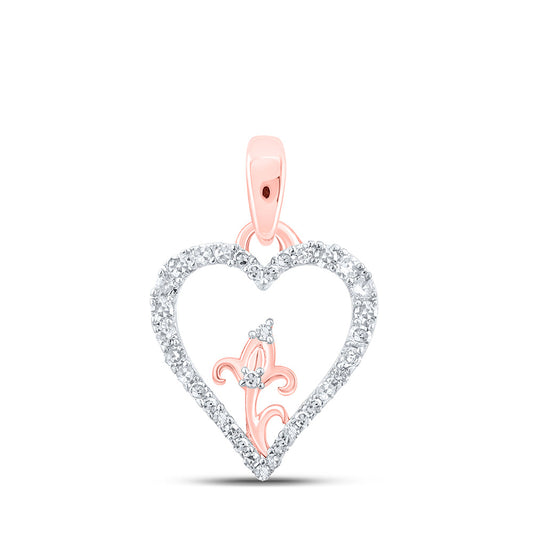 10K Yellow Or White Or Rose Gold Womens Round Diamond Flower Heart Pendant