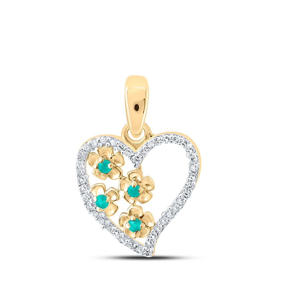 10K Yellow Or Rose Or White Gold  Womens Round Emerald Diamond Heart Pendant 1/8 Cttw, Length: 0.67 In, Width: 0.44 In