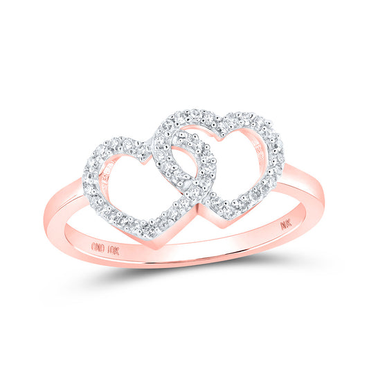 10K Yellow Or White Or Rose Gold Womens Round Diamond Double Heart Ring , Womens Size: 5-10