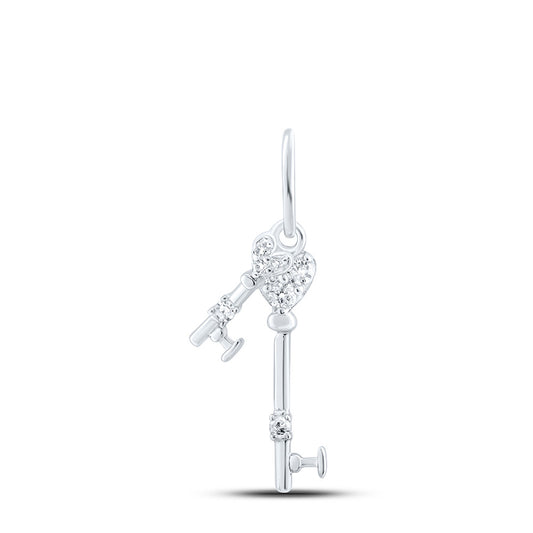 10K White Or Yellow Gold Womens Round Diamond Key Pendant