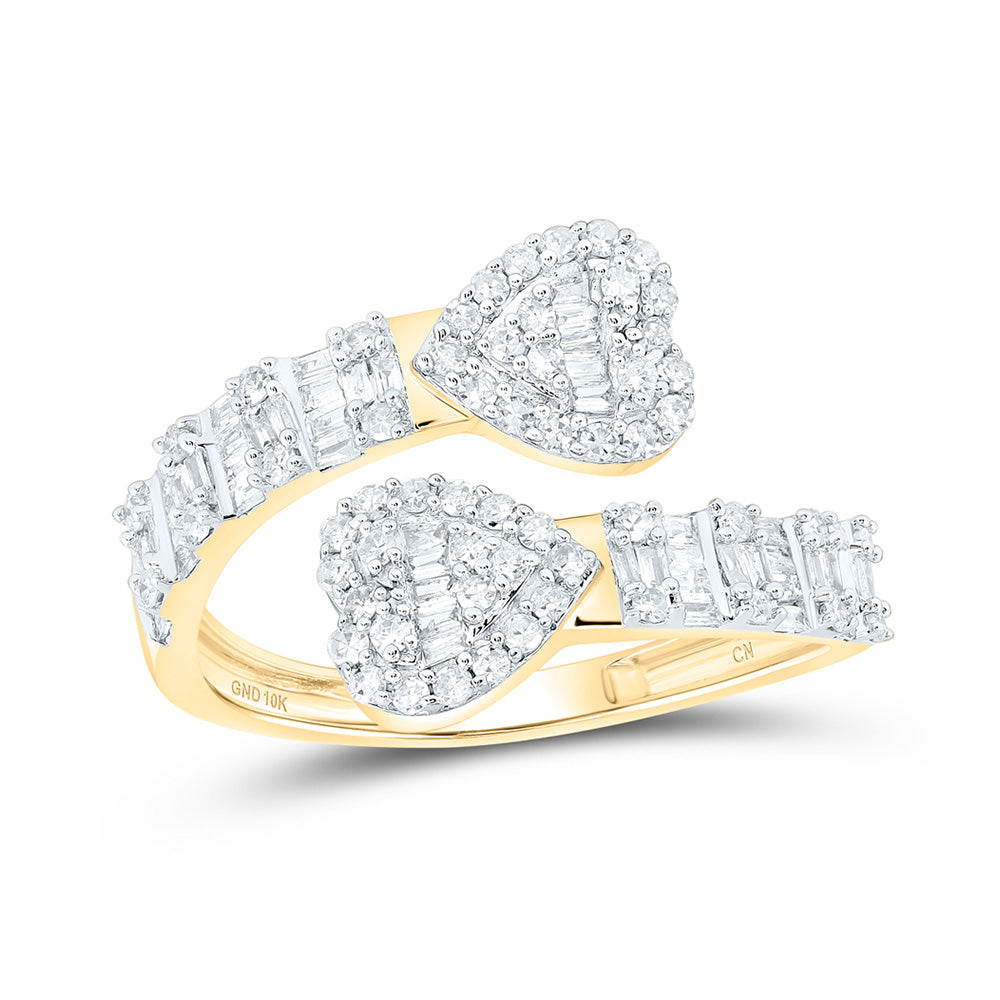 10K Yellow Or White Or Rose Gold Womens Baguette Diamond Cuff Bypass Heart Ring , Womens Size: 5-10