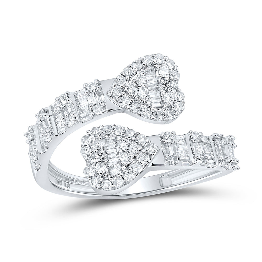 10K Yellow Or White Or Rose Gold Womens Baguette Diamond Cuff Bypass Heart Ring , Womens Size: 5-10