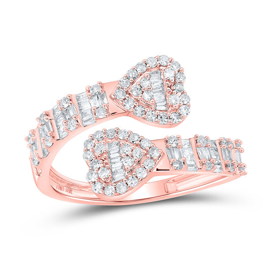 10K Yellow Or White Or Rose Gold Womens Baguette Diamond Cuff Bypass Heart Ring , Womens Size: 5-10