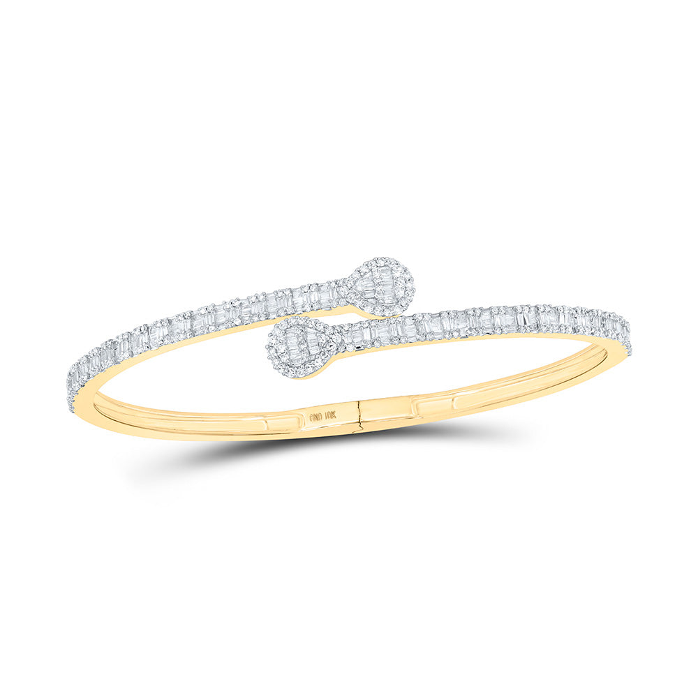 10K White Or Yellow Gold Womens Baguette Diamond Pear Cuff Bangle Bracelet