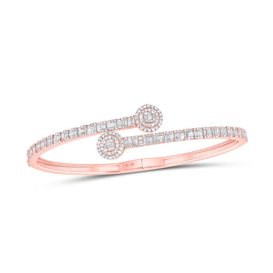10K Rose Gold Womens Baguette Diamond Cuff Bangle Bracelet 1-3/4 Cttw, Width: 0.68 In