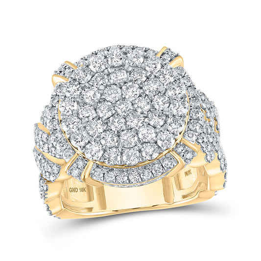 10K Yellow Gold Mens Round Diamond Circle Cluster Ring 4-1/2 Cttw, Mens Size: 7-13