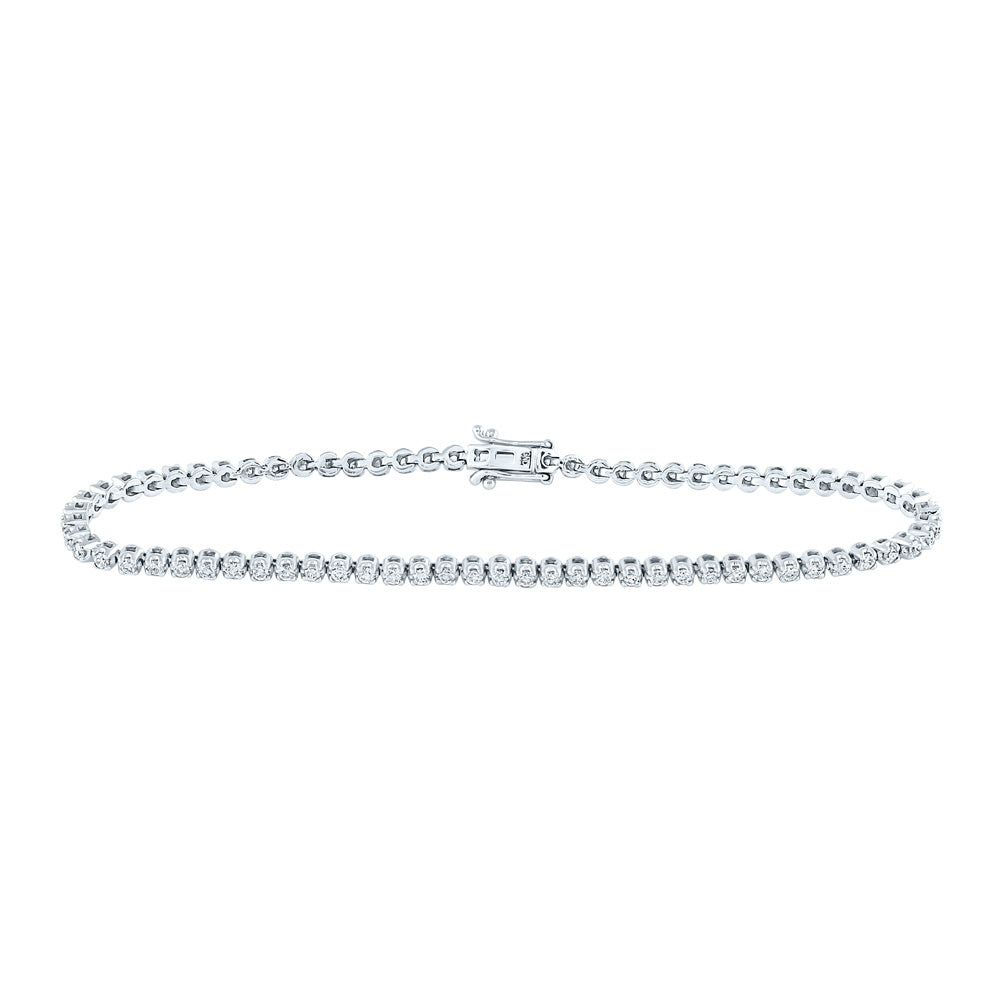 14K White Gold Womens Round Diamond Single Row Tennis Bracelet 1-1/5 Cttw