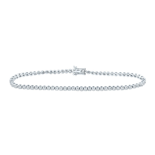 14K White Gold Womens Round Diamond Single Row Tennis Bracelet 1-1/5 Cttw