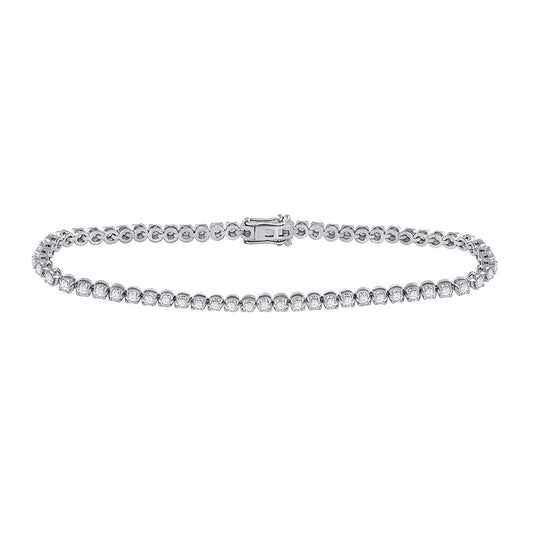14K White Gold Womens Round Diamond Single Row Tennis Bracelet 2 Cttw